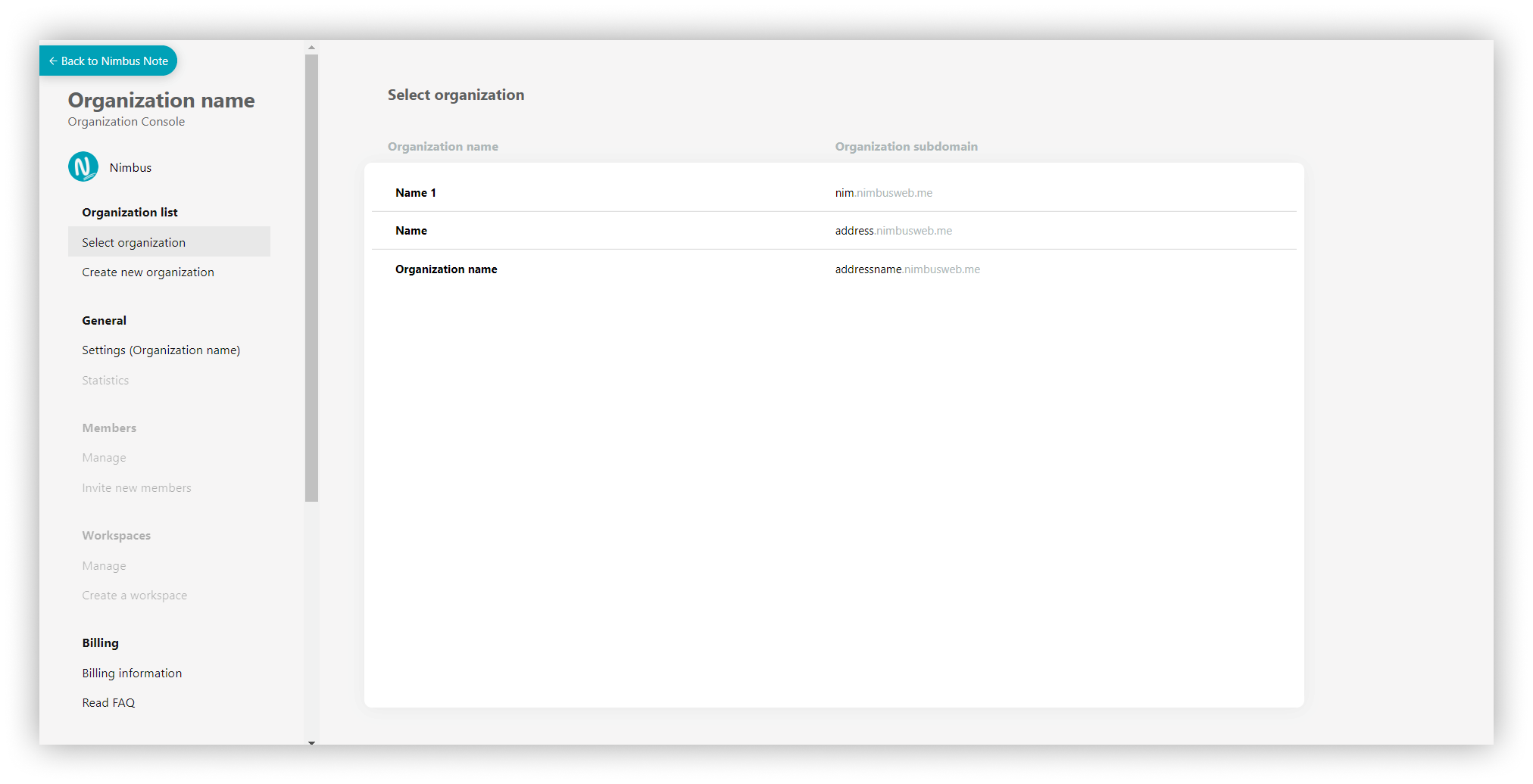 In Nimbus Note, you can create an unlimited amount of organizations.